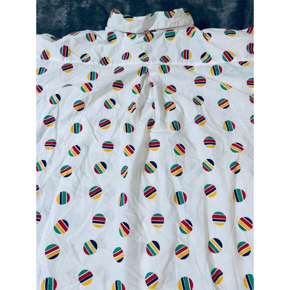 Vintage Faucetti Women Size 26/28 Short Sleeve Button Up Blouse White Colorful - Picture 6 of 8